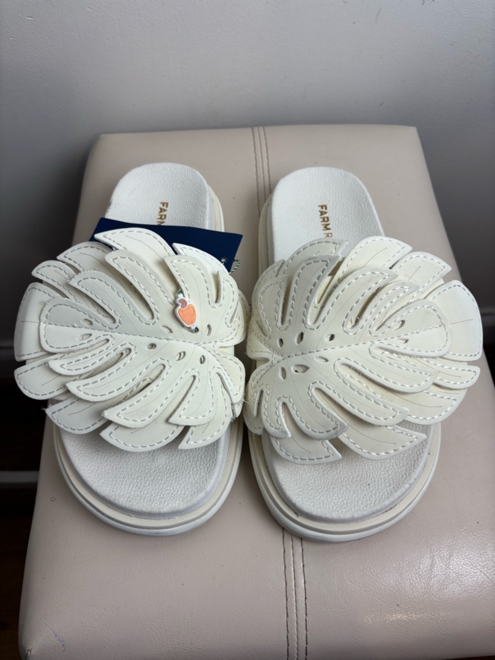 Farm Rio Monstera Leaf Sandal Platform Slides White Adjustable Tropical 9 NWT - Picture 7 of 9